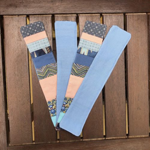 blue and pink quilted bookmarks